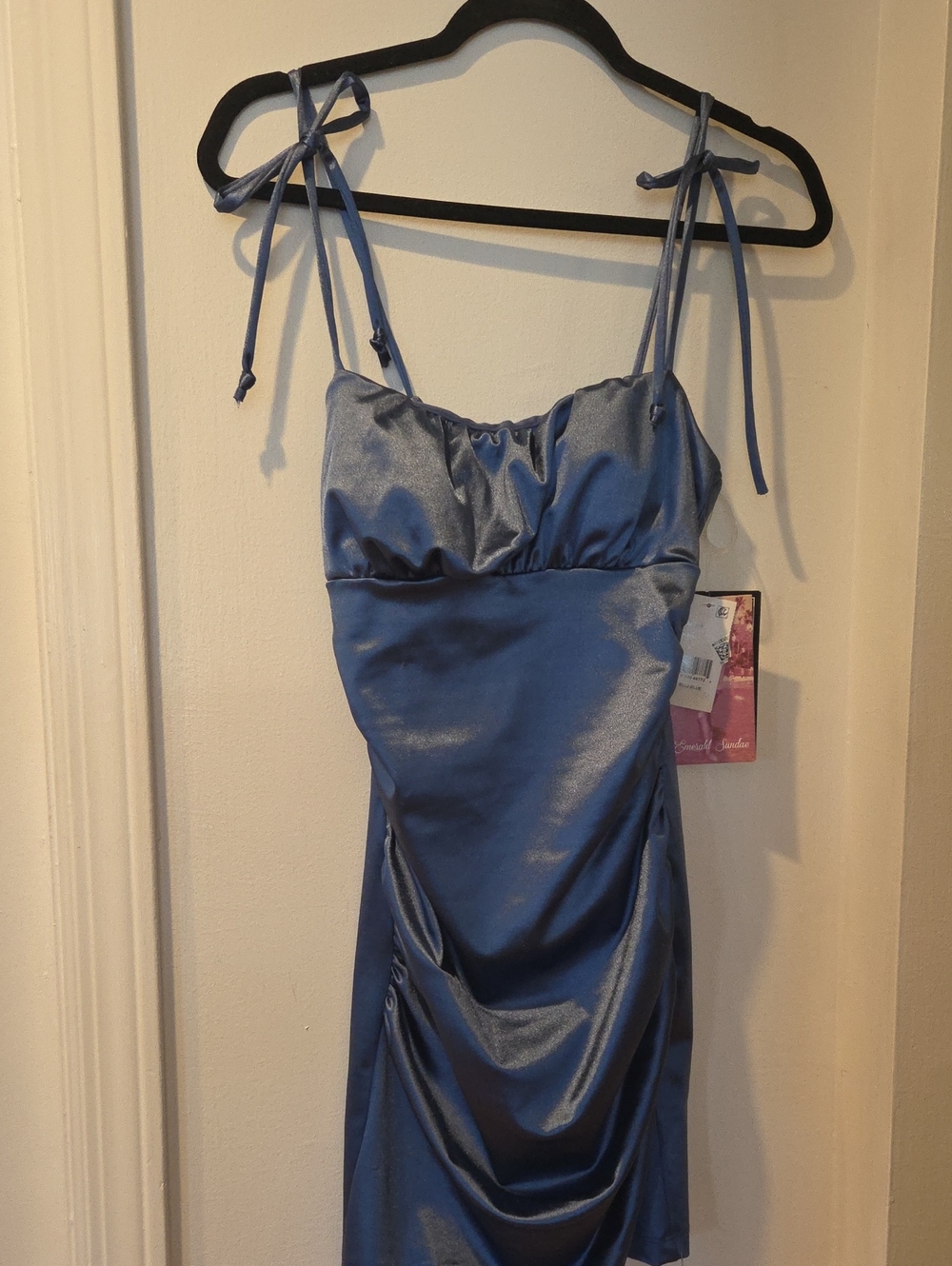 Emerald Sundae Satin Mini Dress in Blue
